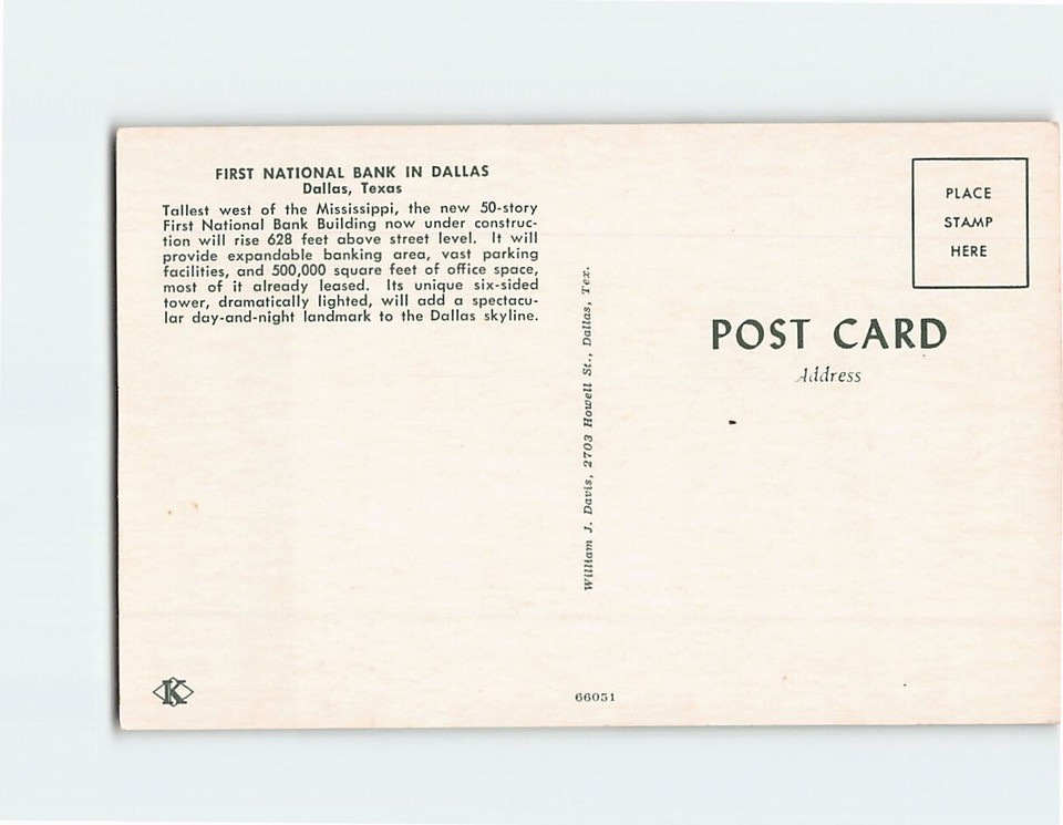 Postcard First National Bank In Dallas Texas USA eBay