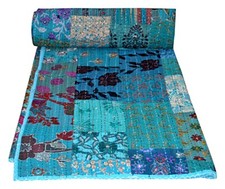 Indian Vintage Quilt Kantha Patchwork Bedspread Cotton Blanket Ralli Gudari