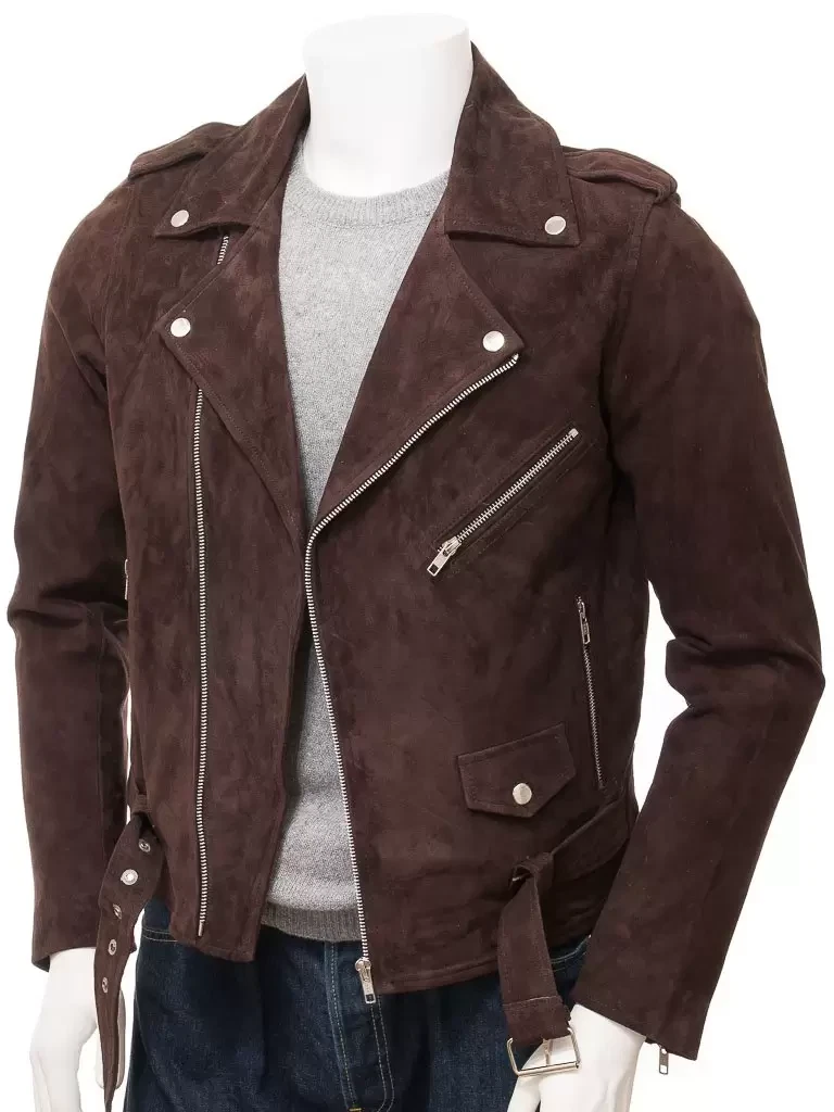 Luxury Men's Brown Suede Leather Jacket Real Sheepskin Biker Custom Made Jacket