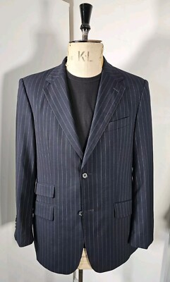 Scabal of Savile Row Blazer Herren 38/40'' Navy Nadelstreifen Super 100er Stoffjacke