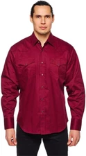 Men'S Western Solid Twill Long Sleeves Button down Shirt with Snap Buttons