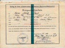 Nachl. A.Jacob Kriegsm. s.Beschr., Kriegsurlaubsschein des Sd., 1940; 5026-337