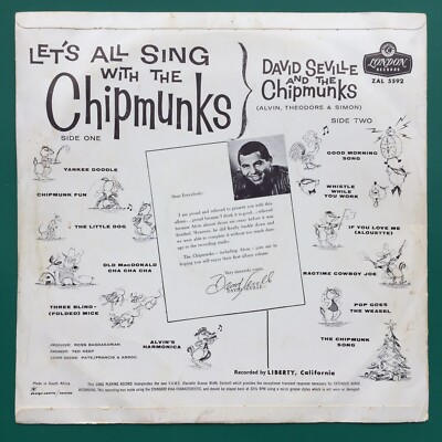 Alvin David Seville LET'S ALL SING WITH CHIPMUNKS Kids Pop LP Ross