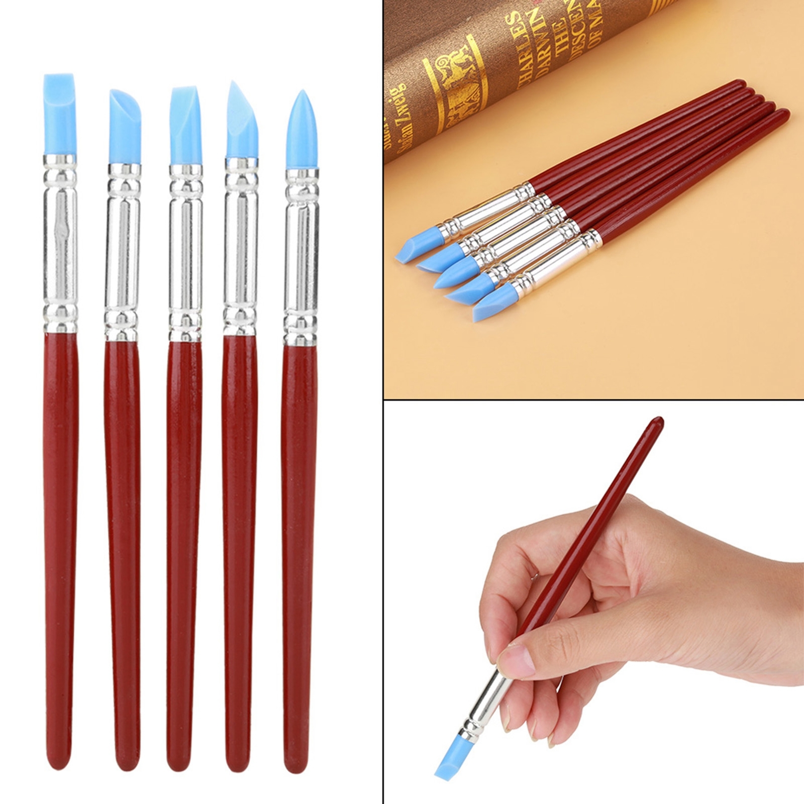 Pack 5 Silicone Rubber TIp Brushes Shaper Brush Paint Glue DIY Pottery