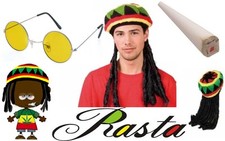 Bob Marley Rasta Jamaican Hat Wig Dreadlocks Fake Spliff & Glasses Fancy Dress
