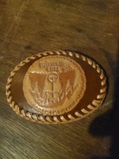 Vintage Leather Belt Buckle Hand Made In USA Branded