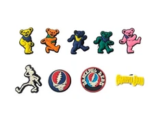 9 Croc shoe Charms Grateful Dead Steal Your Face Dancing Bear New  SET of 9