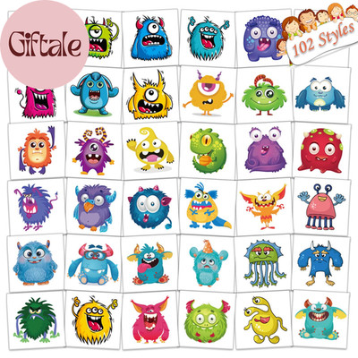 102 PCS Individually Wrapped Monster Temporary Tattoo for Kids - Cute Little Mon