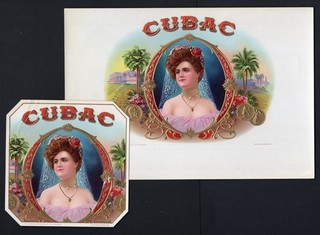RARE Old Original CUBAC Cigar Label Pair JOE CHARNESS GEO. SCHLEGEL LITHO.