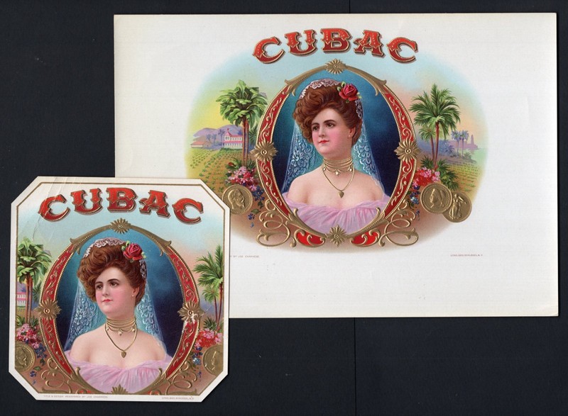 RARE Old Original CUBAC Cigar Label Pair - JOE CHARNESS - GEO. SCHLEGEL LITHO.
