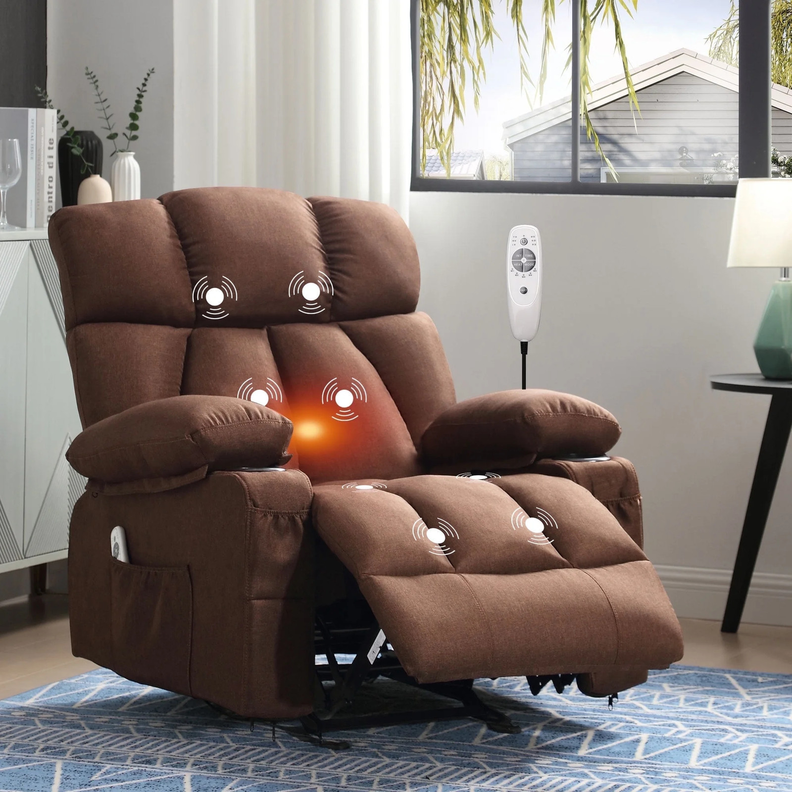 JONPONY XL-1273 Manual Recliner Chair with Heat Therapy and Massage Function,