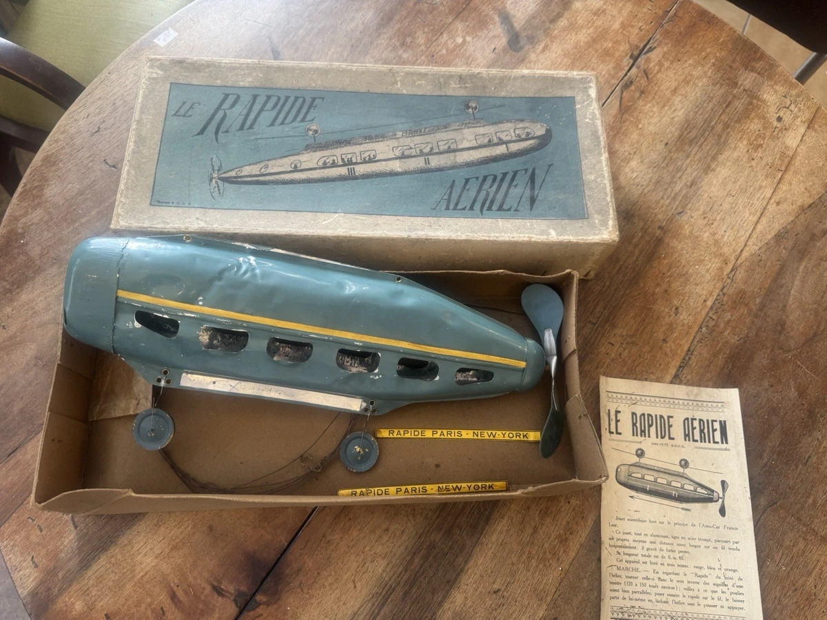 Jouet Ancien Avion Biplan Tôle J.D. PARIS (Jean De Bertrand) – 1920 – Mécanique Fonctionnel