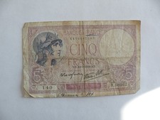 1939 5 (Cinq) FRANCS Banknote Vintage French Banque De FRANCE European  HG13