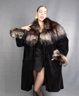 8931 AMAZING REAL LEATHER SILVER FOX COAT FUR JACKET SWINGER BEAUTIFUL SIZE L