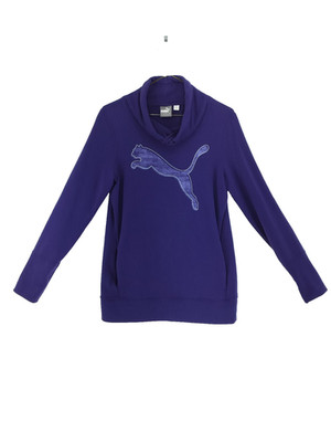 Puma Sweatshirt Pullover Mock Neck Women  Small Purple Big Logo Long Sleeve 2391