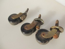 Victorian Brass & Ceramic Furniture Castors Trolley Wheels Old Antique Vintage 3