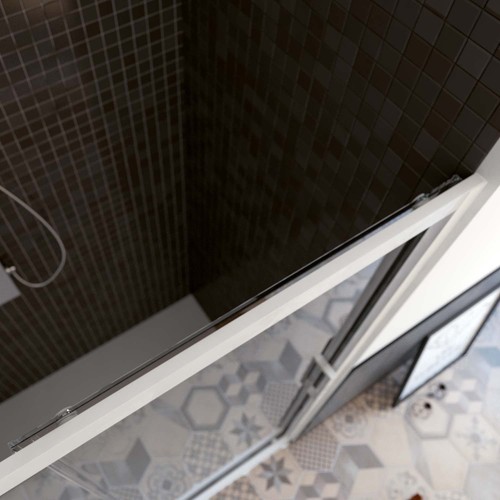 PORTE DE DOUCHE NICHE PVC 110CM VERRE TRANSPARENT COULISSANT PROFIL BLANC UNIQUE - Photo 2/5