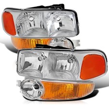 Chrome Headlights Bumper Lamps 2000-2006 GMC Sierra 1500 2500 Yukon Denali Pair