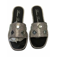 Lauren Lorraine Bianca Rhinestone Slide Sandals Black Size 8