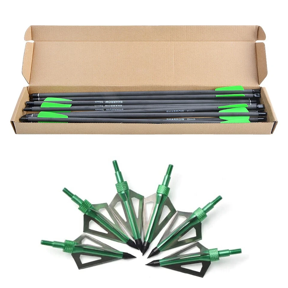 Carbon Bolts 7.5" 15" Mini Arrows Screw Point Vanes Broadhead Archery Bow Hunt - Image 3 of 4