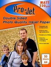 100 Sheets Projet 220gsm A4 Double Sided Matte / Matt Photo Paper