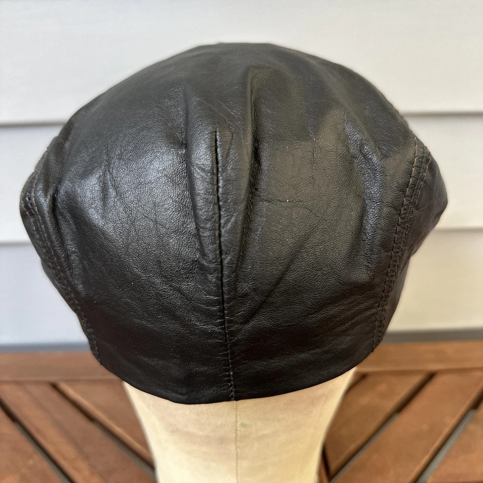 Vintage Wilsons Leather Hat Cap Fitted Mens Large Black Newsboy Ivy Made USA 90s - Image 4 of 4
