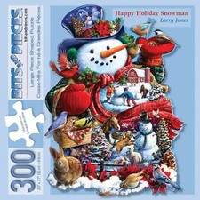 Happy Holiday Snowman Shaped Jigsaw 300 piece Jigsaw - New/sealed package