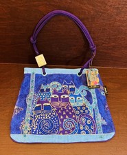 Large Laura Burch Canvas Tote/Shoulder Strap Canvas Indigo Cat Bag NWT