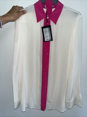 Prada Camicia Blouse Talco + Pink Crepe De Chine Size Medium