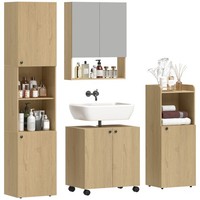 BadmöBel Set 4-Tlg. Hochschrank Spiegelschrank Waschbeckenunterschrank Eiche