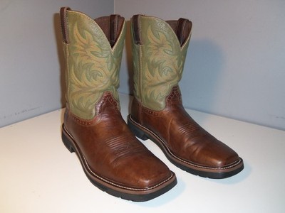 Justin Driller Sz 12 D Cowboy Work Boot Oil Resistant Comp Toe Brown WK4687