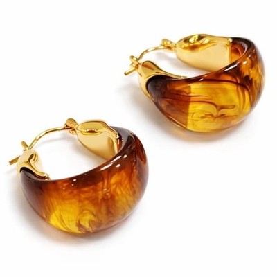 Gold Tone Marbled Wide Hoop Earrings Women Fashion Jewelry Gift Set Style Dangle