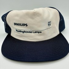Vintage Philips Westinghouse Lamps Trucker Hat Snapback Made USA Navy Cream