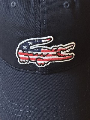 LACOSTE EMBROIDERED US FLAG/CROCODILE LOGO ADJUSTABLE 1 SZ NAVY BLUE CAP NEW/TAG