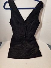 Women's Shein Black Corduroy Button Sleeveless Dress W/ Pockets Size Xs