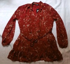 Fashion Nova Show You Right Flare Mini Dress Womens XL Red Sheer Ruffle /624