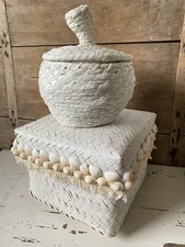 BOHO Paket 2x KÖRBE & 4x MuschelKugeln DEKO weiß SHABBY CHIC Strand