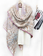 70 Cashmere 30 Silk sea of flowers Print Wrap Scarf Double Face 52'' Shawl new