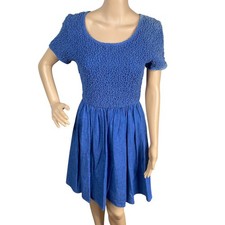 Vtg 90s Jeans by Express EXP Smocked Denim Fit & Flare Western Mini Dress SZ L