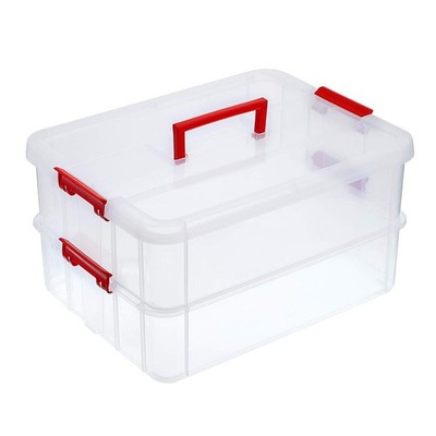 BTSKY 2 Layer Stack & Carry Box, Plastic Multipurpose Portable Storage Red 