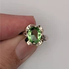 Vintage 925 Sterling Silver Mint Green Glass Ring Taxco Style Size 6.5 1940s