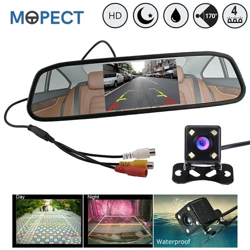 MOPECT Car 4.3'' Colour Rearview Mirror Monitor With IP67 Waterproof Rear View Camera