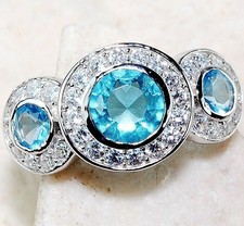 2CT Aquamarine  White Topaz 925 Solid Sterling Silver Ring Jewelry Sz 7 MK1-3