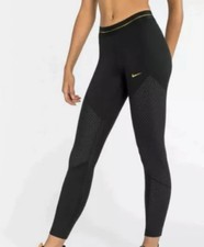 Nike Women's Pro Icon Clash Yoga Running Tights Black Metallic Gold Size XS