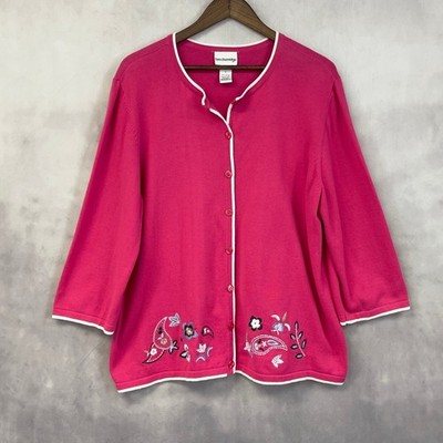 Breckenridge Cardigan Sweater Women XL Embroidered Cotton Cottage Boho Indie