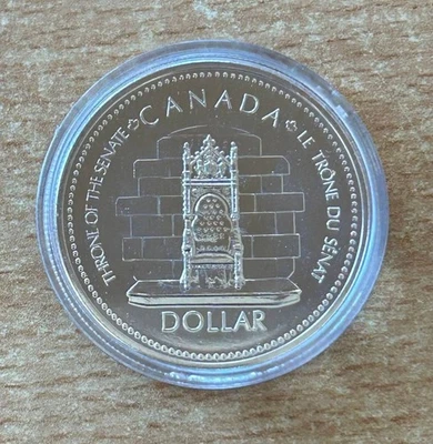 Kanada 1 Dollar 1977 Thron im Senat Jubiläum Silber Gedenkmünze PL Zertifikat - Bild 1 von 4