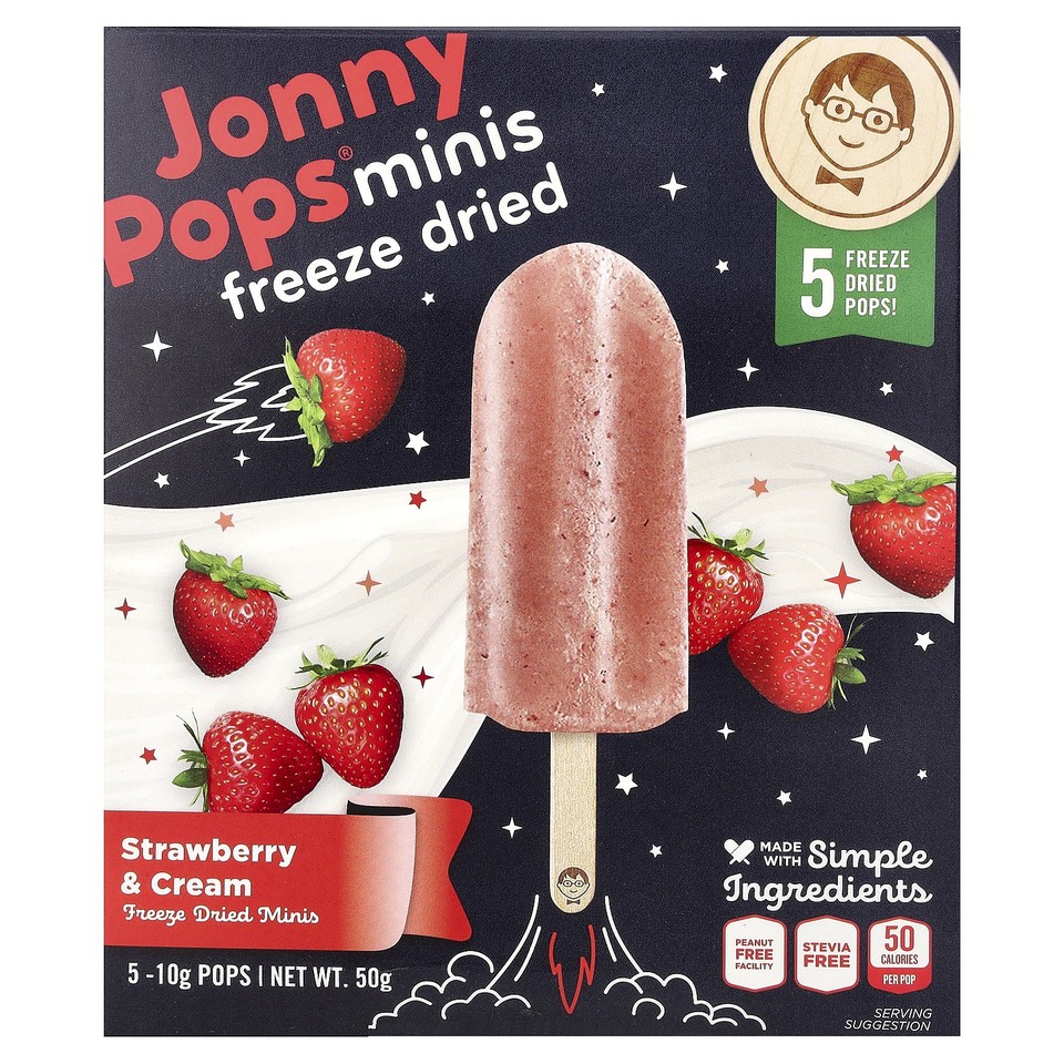 Freeze Dried Minis, Strawberry & Cream, 5 Pops, 10 g Each