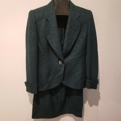 Christian Dior Womens Single Button Blazer Pencil Cut Skirt Set Size 10 Green