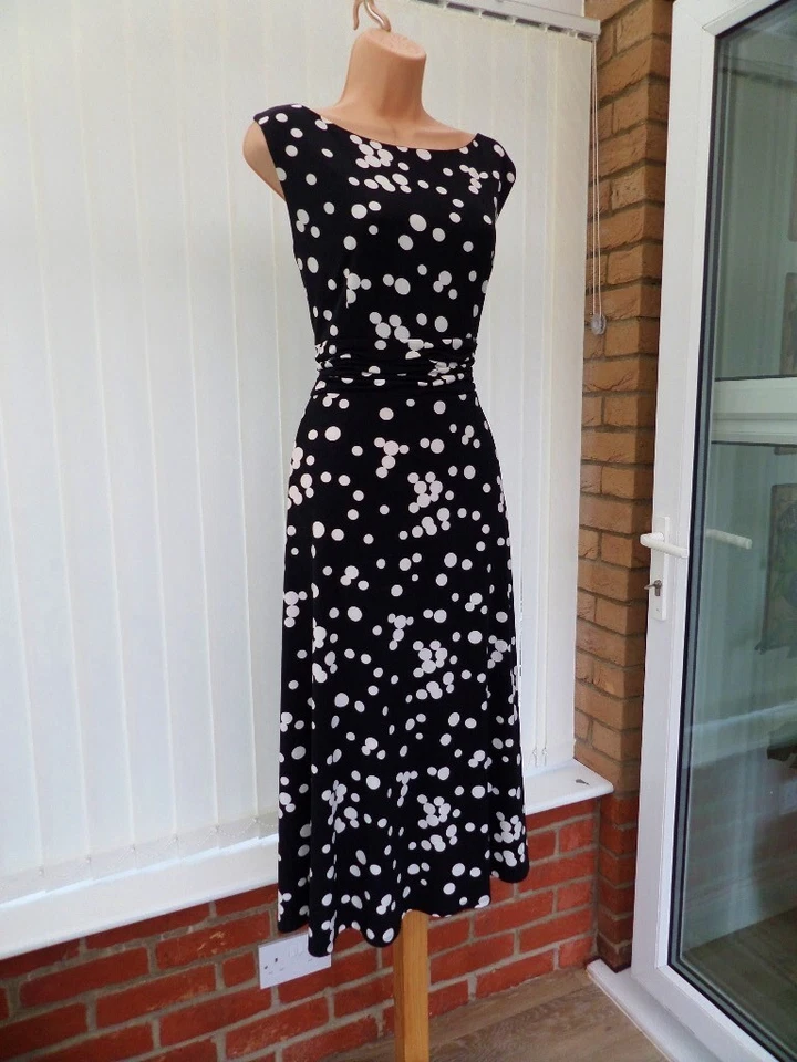 JESSICA HOWARD 'MISSY' BLACK WHITE SPOT POLKA DOT 50'S RUCHED MIDI DRESS 12 BNWT - Image 3 of 4