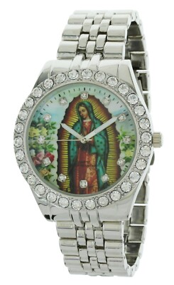 Men's Lady of Guadalupe Graphic Dial Crystal Accented silver-Tone Watch set
